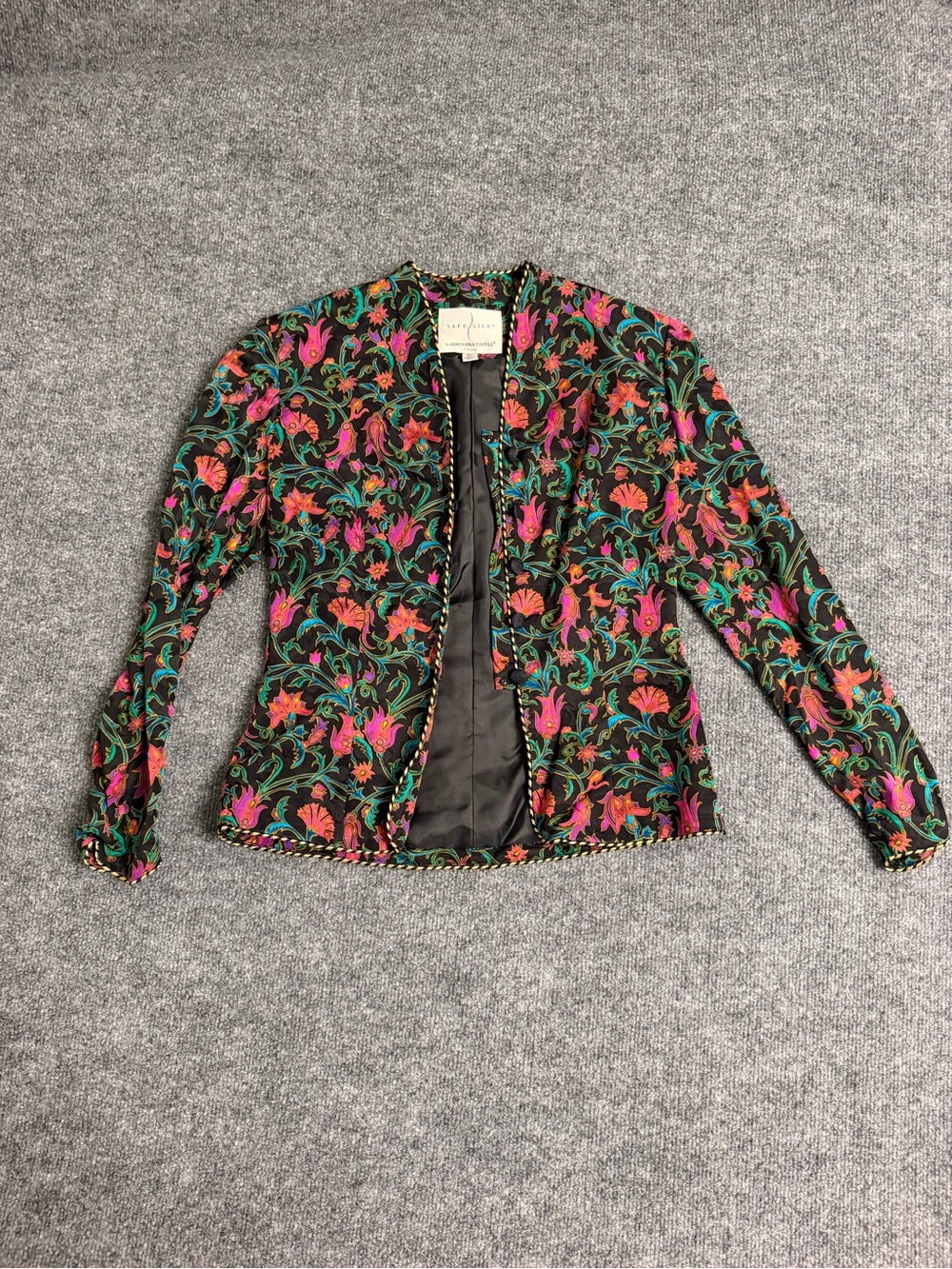 Adrianna Papell Black Floral Embroidered Jacket with Pink & Green Accents